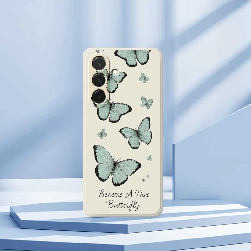 Étui pour Samsung Galaxy A36 5G Motif Papillon Vert Impression avec Bords Droits Coque Arrière TPU pour Téléphone - Beige