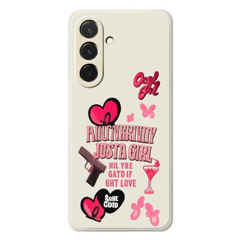For Samsung Galaxy A36 5G Case Pink Elements Pattern Printing Straight Edge TPU Phone Back Cover - Beige