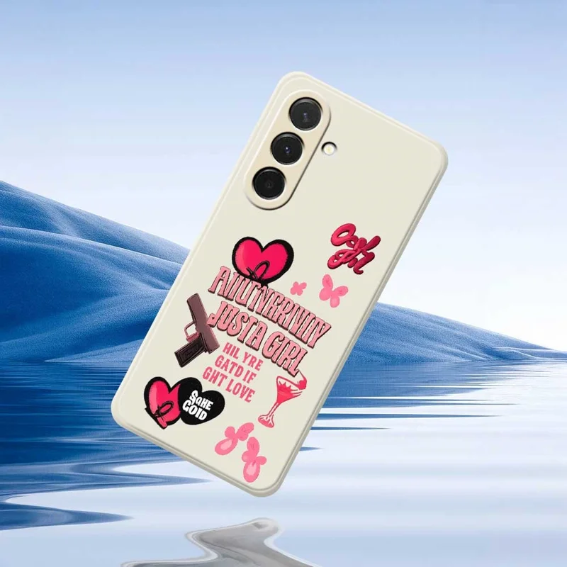 For Samsung Galaxy A36 5G Case Pink Elements Pattern Printing Straight Edge TPU Phone Back Cover - Beige
