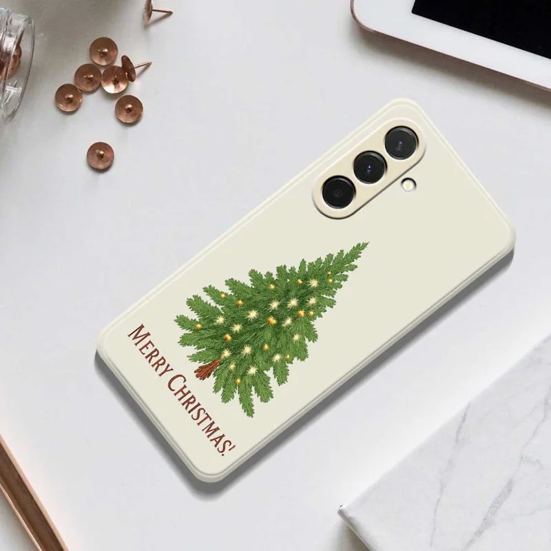 For Samsung Galaxy A36 5G Case Christmas Tree Pattern Printing Straight Edge TPU Phone Back Cover - Beige