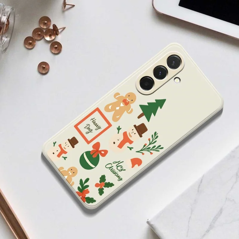 Étui pour Samsung Galaxy A36 5G Motif Bonhomme de Neige de Noël Impression Bords Droits Coque Arrière TPU - Beige