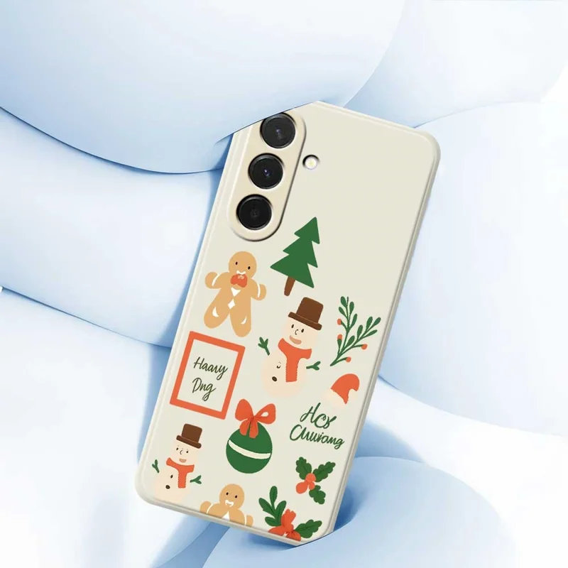 Étui pour Samsung Galaxy A36 5G Motif Bonhomme de Neige de Noël Impression Bords Droits Coque Arrière TPU - Beige