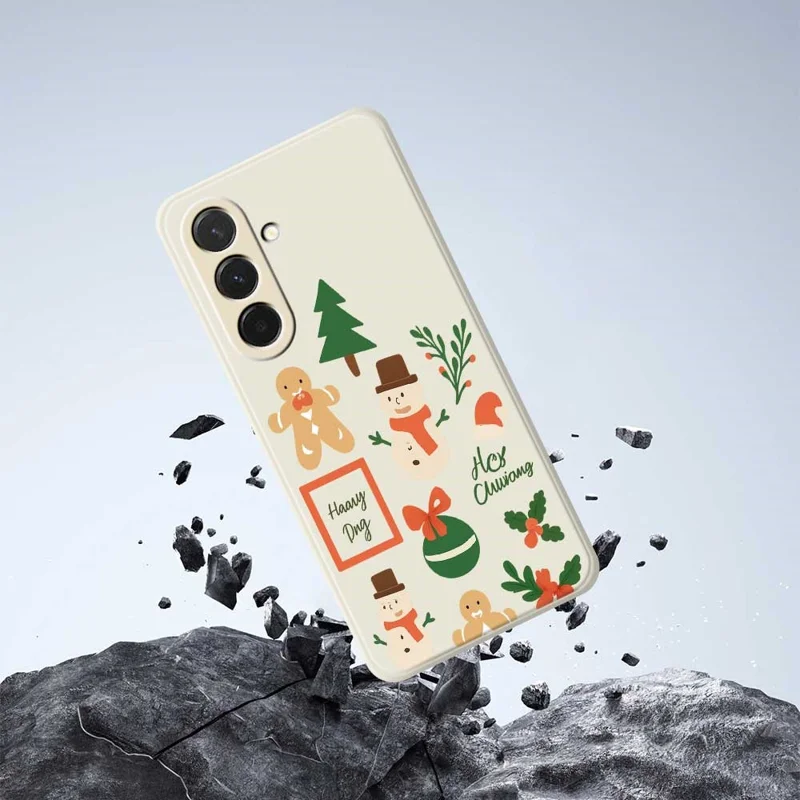 Étui pour Samsung Galaxy A36 5G Motif Bonhomme de Neige de Noël Impression Bords Droits Coque Arrière TPU - Beige