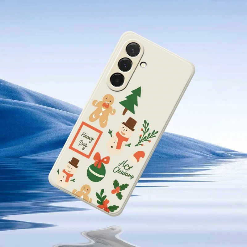 Étui pour Samsung Galaxy A36 5G Motif Bonhomme de Neige de Noël Impression Bords Droits Coque Arrière TPU - Beige