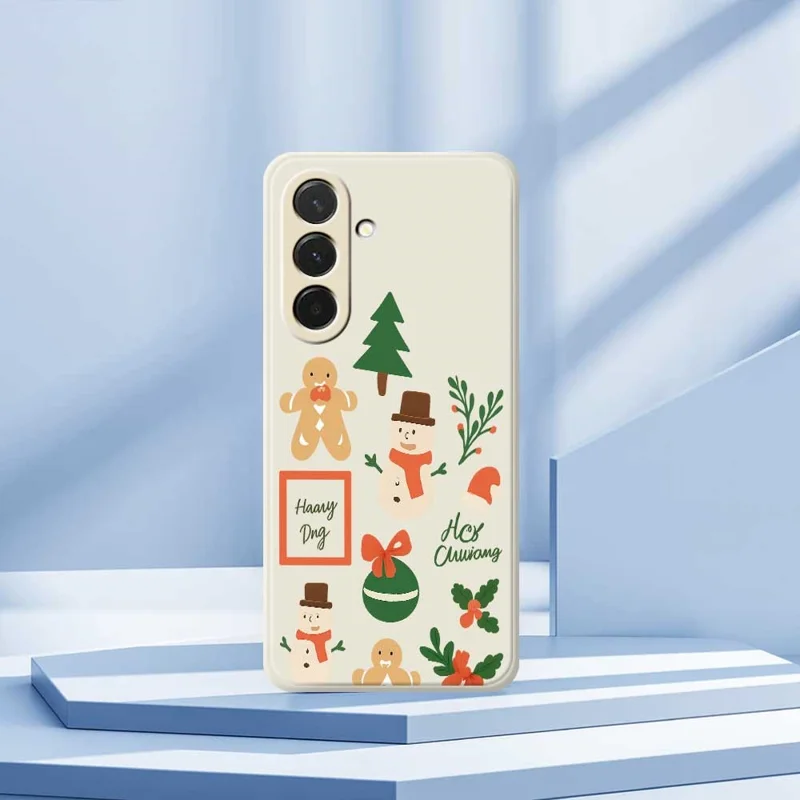 Étui pour Samsung Galaxy A36 5G Motif Bonhomme de Neige de Noël Impression Bords Droits Coque Arrière TPU - Beige