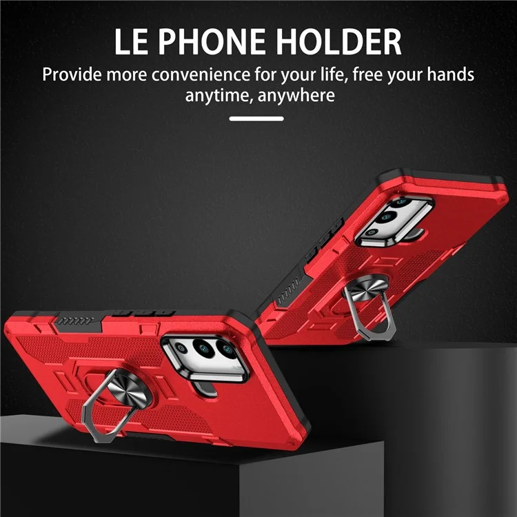 For Infinix Hot 12i 4G Anti-Fingerprint Phone Case Protective Back Cover with Metal Ring Holder Built-In Metal Sheet - Red
