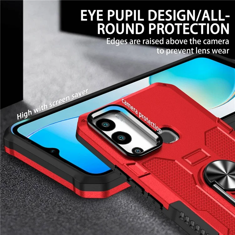 For Infinix Hot 12i 4G Anti-Fingerprint Phone Case Protective Back Cover with Metal Ring Holder Built-In Metal Sheet - Red