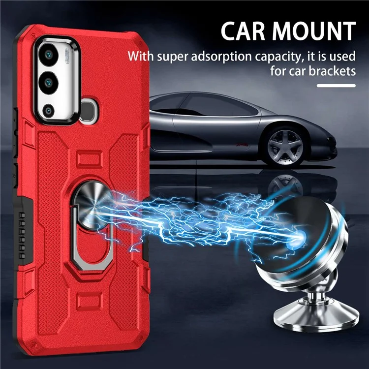 For Infinix Hot 12i 4G Anti-Fingerprint Phone Case Protective Back Cover with Metal Ring Holder Built-In Metal Sheet - Red