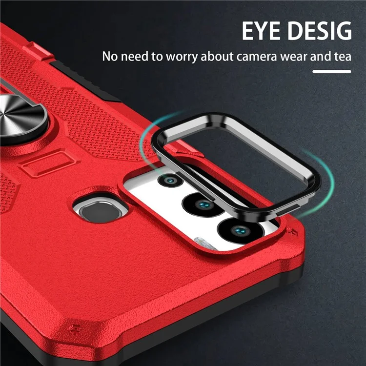 For Infinix Hot 12i 4G Anti-Fingerprint Phone Case Protective Back Cover with Metal Ring Holder Built-In Metal Sheet - Red