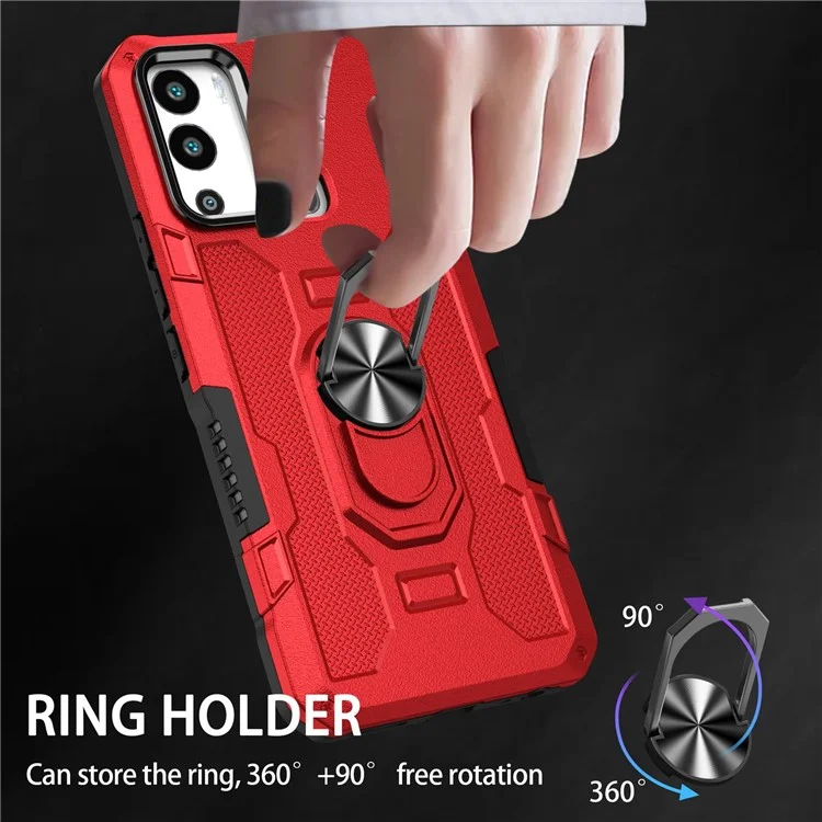 For Infinix Hot 12i 4G Anti-Fingerprint Phone Case Protective Back Cover with Metal Ring Holder Built-In Metal Sheet - Red