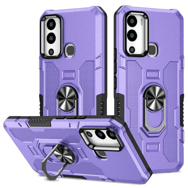 For Infinix Hot 12i 4G Anti-Fingerprint Phone Case Protective Back Cover with Metal Ring Holder Built-In Metal Sheet - Purple