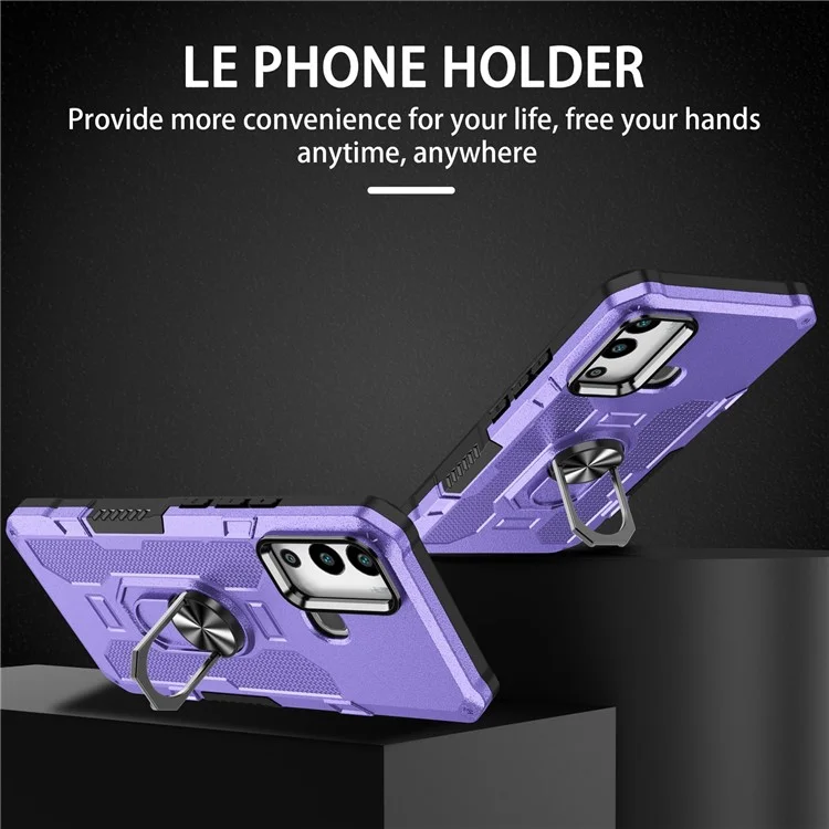 For Infinix Hot 12i 4G Anti-Fingerprint Phone Case Protective Back Cover with Metal Ring Holder Built-In Metal Sheet - Purple