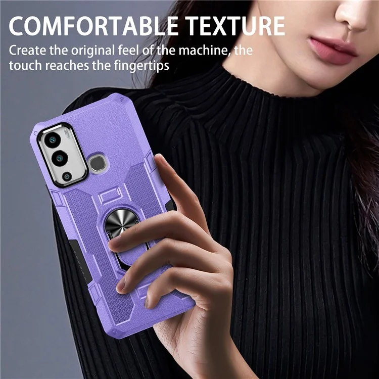 For Infinix Hot 12i 4G Anti-Fingerprint Phone Case Protective Back Cover with Metal Ring Holder Built-In Metal Sheet - Purple