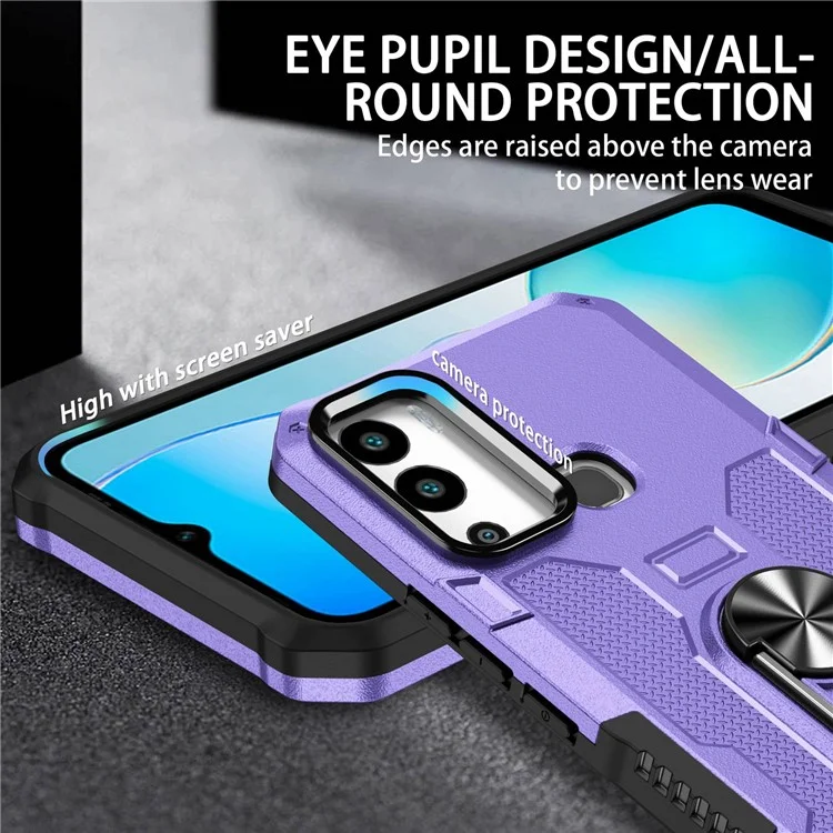 For Infinix Hot 12i 4G Anti-Fingerprint Phone Case Protective Back Cover with Metal Ring Holder Built-In Metal Sheet - Purple