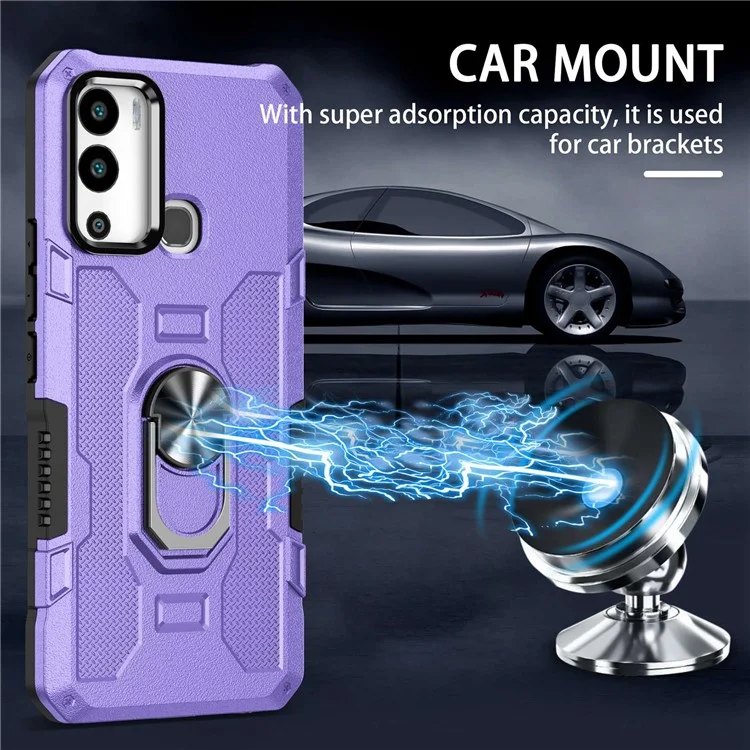 For Infinix Hot 12i 4G Anti-Fingerprint Phone Case Protective Back Cover with Metal Ring Holder Built-In Metal Sheet - Purple