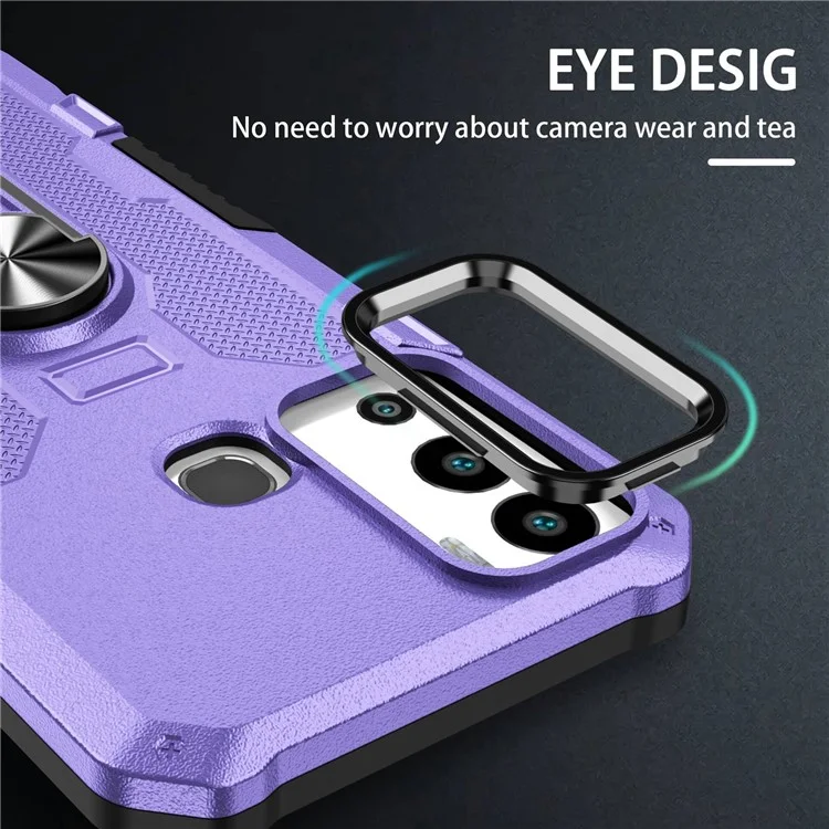 For Infinix Hot 12i 4G Anti-Fingerprint Phone Case Protective Back Cover with Metal Ring Holder Built-In Metal Sheet - Purple
