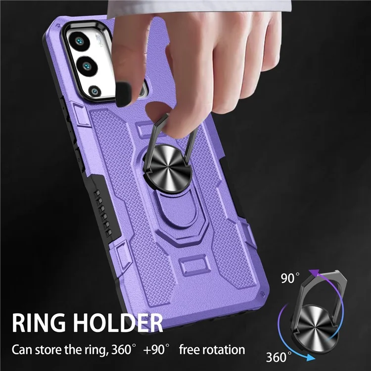 For Infinix Hot 12i 4G Anti-Fingerprint Phone Case Protective Back Cover with Metal Ring Holder Built-In Metal Sheet - Purple