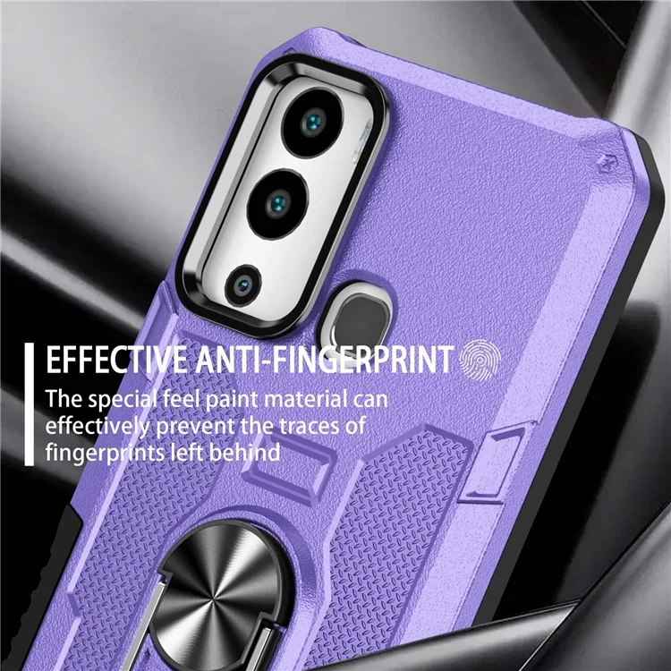 For Infinix Hot 12i 4G Anti-Fingerprint Phone Case Protective Back Cover with Metal Ring Holder Built-In Metal Sheet - Purple