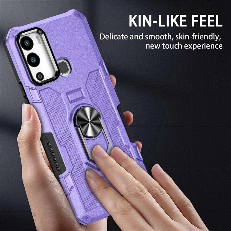 For Infinix Hot 12i 4G Anti-Fingerprint Phone Case Protective Back Cover with Metal Ring Holder Built-In Metal Sheet - Purple