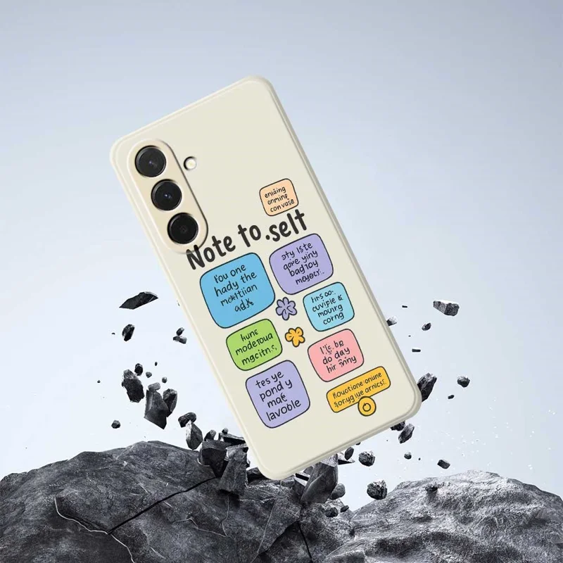 Étui pour Samsung Galaxy A36 5G Couverture arrière de téléphone en TPU à bords droits avec impression de motif de notes autocollantes colorées - Beige
