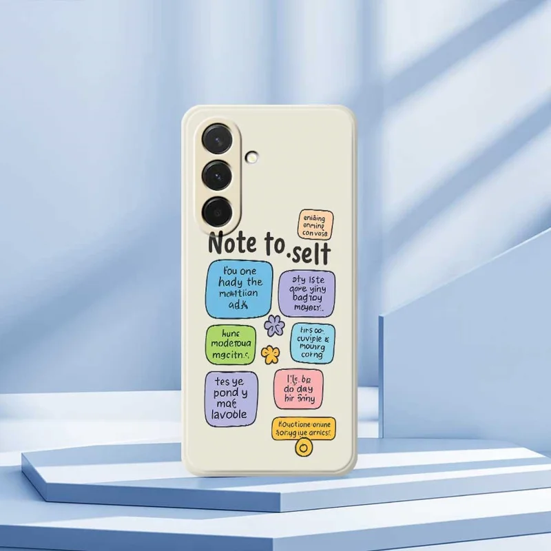 Étui pour Samsung Galaxy A36 5G Couverture arrière de téléphone en TPU à bords droits avec impression de motif de notes autocollantes colorées - Beige