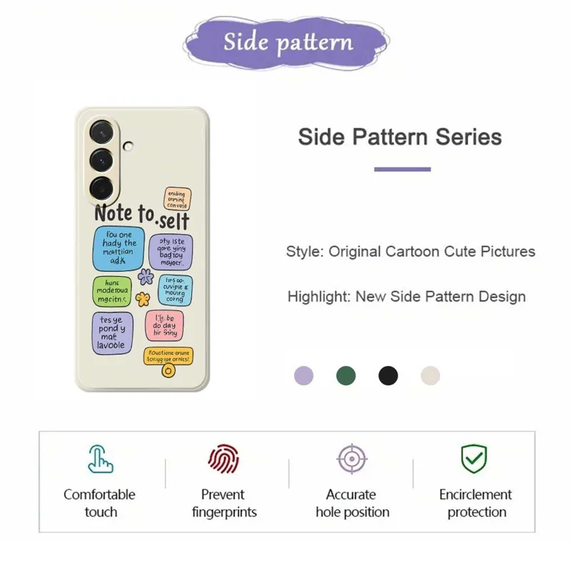 For Samsung Galaxy A36 5G Case Colored Sticky Notes Pattern Printing Straight Edge TPU Phone Back Cover - Purple
