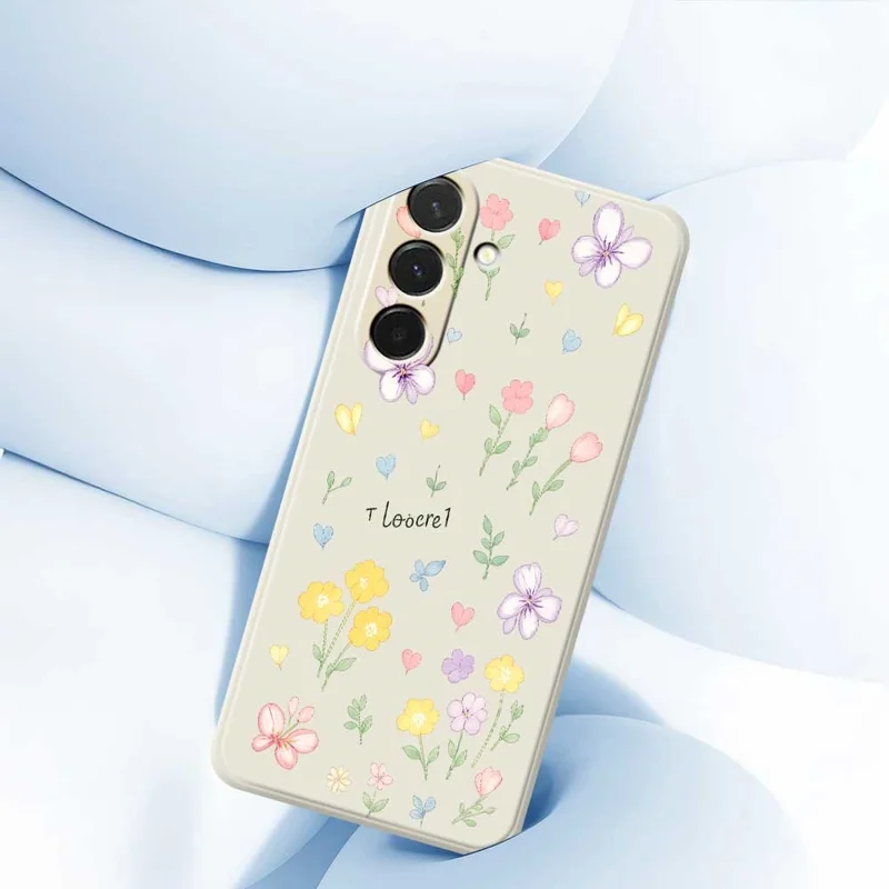 Pour Samsung Galaxy A36 5G Étui Motif de Petites Fleurs Impression Bord Droit TPU Coque Arrière de Téléphone - Beige