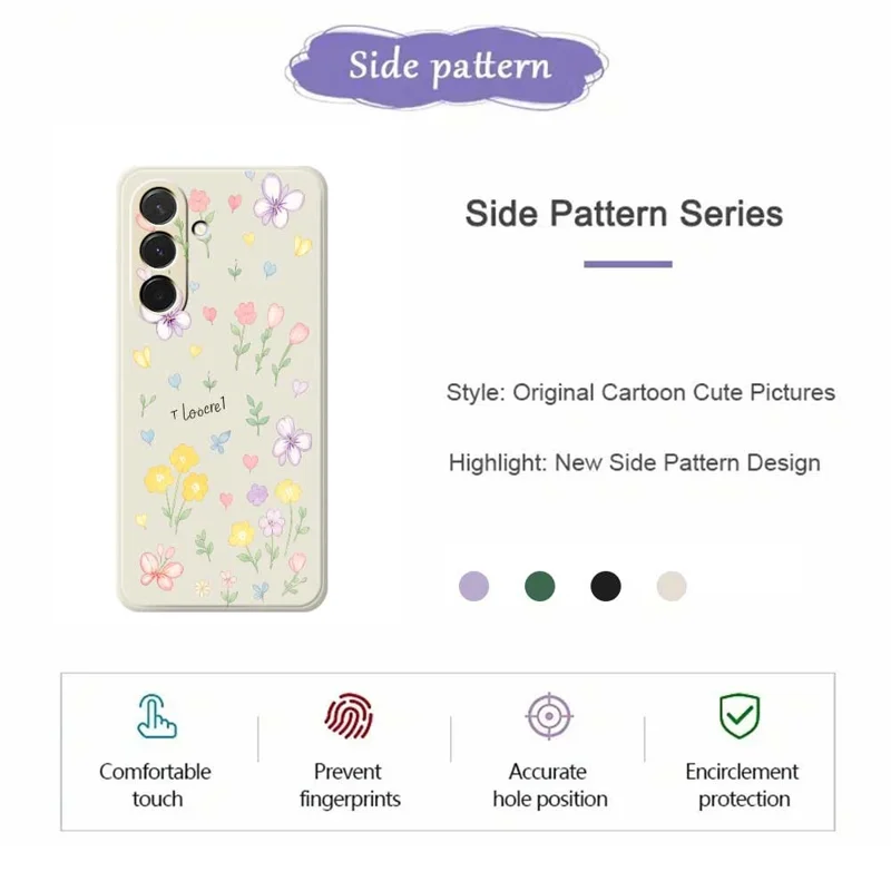 For Samsung Galaxy A36 5G Case Small Flowers Pattern Printing Straight Edge TPU Phone Back Cover - Black
