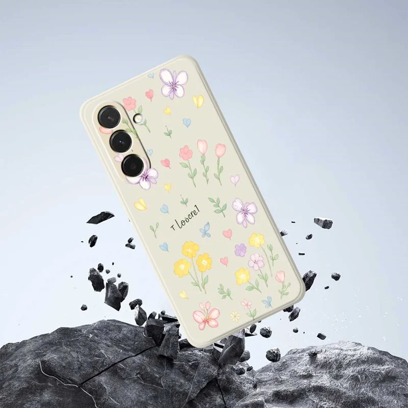 For Samsung Galaxy A36 5G Case Small Flowers Pattern Printing Straight Edge TPU Phone Back Cover - Black