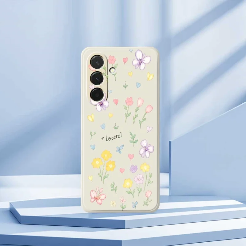 For Samsung Galaxy A36 5G Case Small Flowers Pattern Printing Straight Edge TPU Phone Back Cover - Black