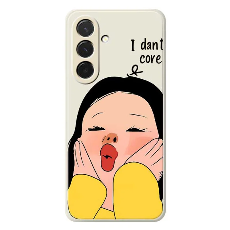 For Samsung Galaxy A36 5G Case Girl Holding Face Pattern Printing Straight Edge TPU Phone Back Cover - Beige