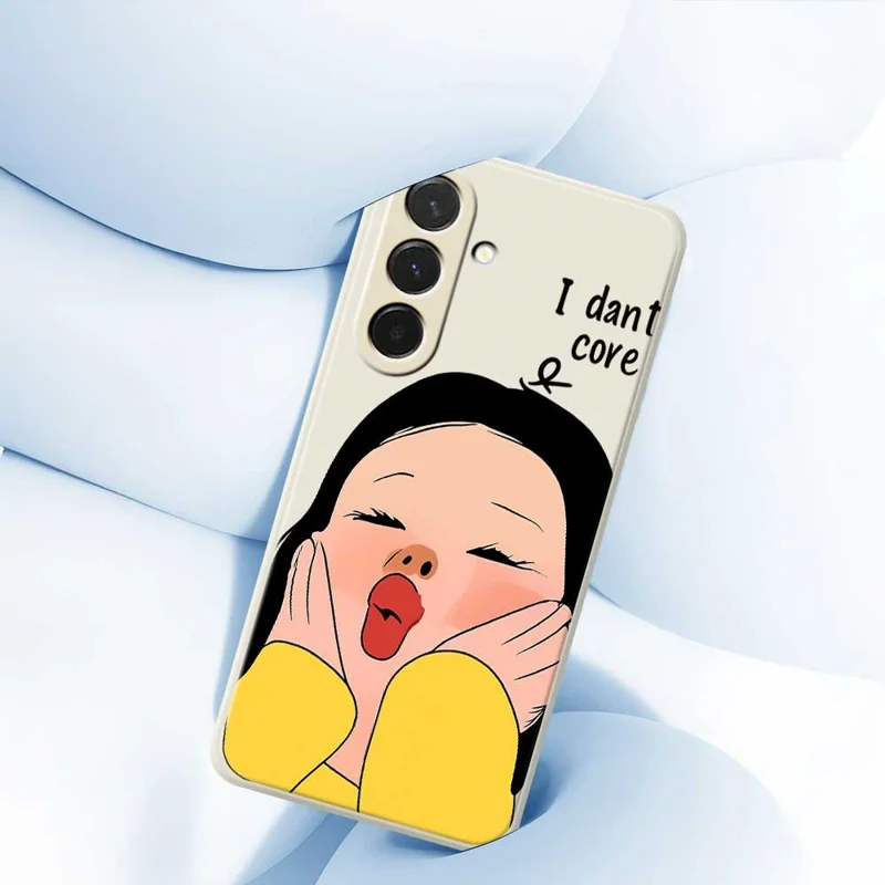For Samsung Galaxy A36 5G Case Girl Holding Face Pattern Printing Straight Edge TPU Phone Back Cover - Beige