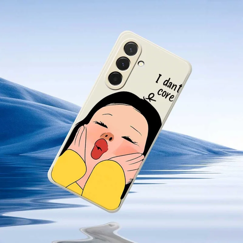 For Samsung Galaxy A36 5G Case Girl Holding Face Pattern Printing Straight Edge TPU Phone Back Cover - Beige
