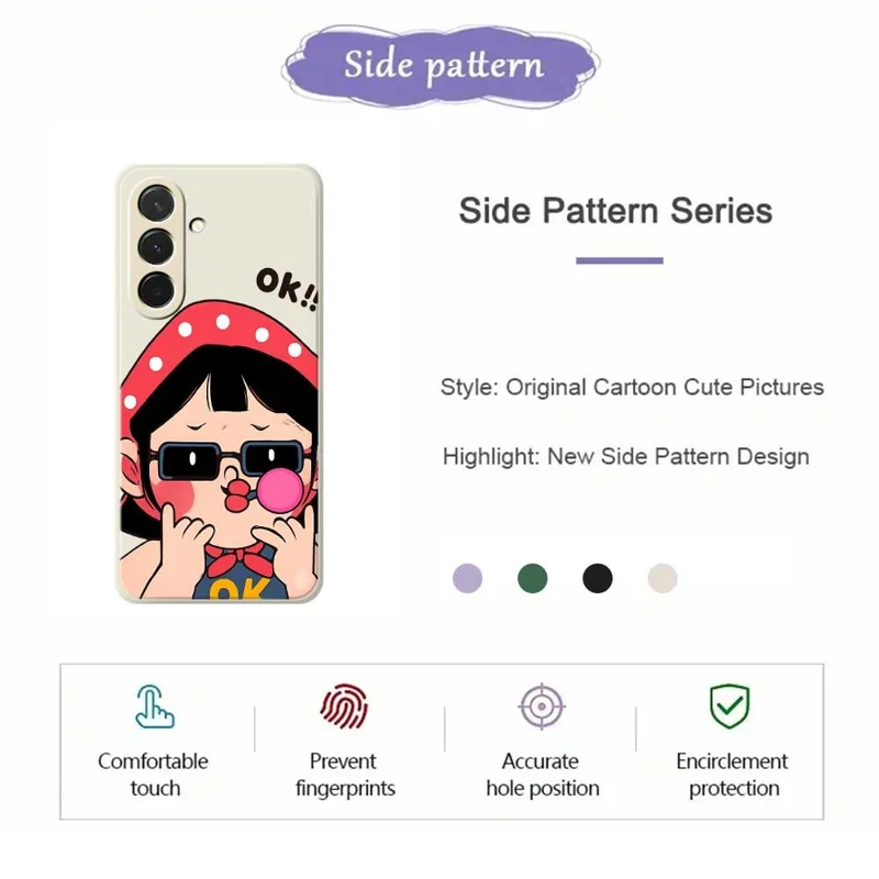 For Samsung Galaxy A36 5G Case Cute Kid Pattern Printing Straight Edge TPU Phone Back Cover - Green