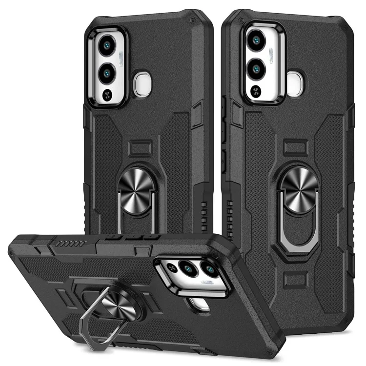 Für Infinix Hot 12 Play 4G Anti-drogen-telefonhülle PC + TPU Schockfeste Telefonabdeckung Kickstand Mit Integriertem Ringhalter-metallblech - Schwarz
