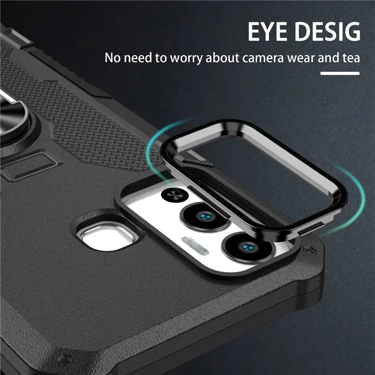 Für Infinix Hot 12 Play 4G Anti-drogen-telefonhülle PC + TPU Schockfeste Telefonabdeckung Kickstand Mit Integriertem Ringhalter-metallblech - Schwarz