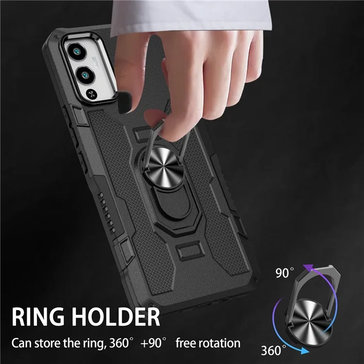 Für Infinix Hot 12 Play 4G Anti-drogen-telefonhülle PC + TPU Schockfeste Telefonabdeckung Kickstand Mit Integriertem Ringhalter-metallblech - Schwarz