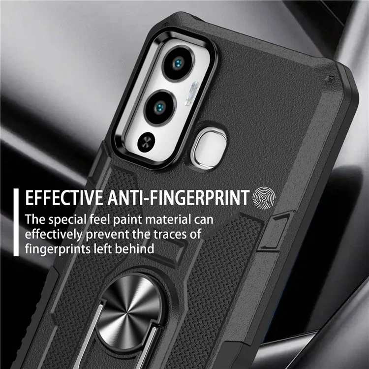 Für Infinix Hot 12 Play 4G Anti-drogen-telefonhülle PC + TPU Schockfeste Telefonabdeckung Kickstand Mit Integriertem Ringhalter-metallblech - Schwarz