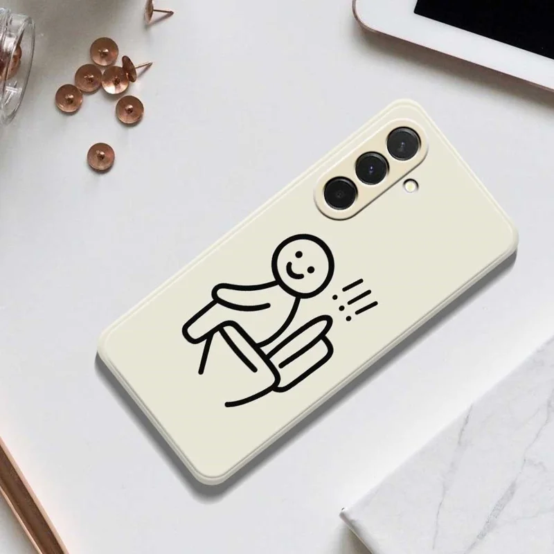 Étui pour Samsung Galaxy A36 5G Motif Stickman Toilette Impression Bords Droits Coque Arrière TPU - Beige