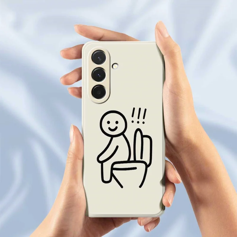 Étui pour Samsung Galaxy A36 5G Motif Stickman Toilette Impression Bords Droits Coque Arrière TPU - Beige