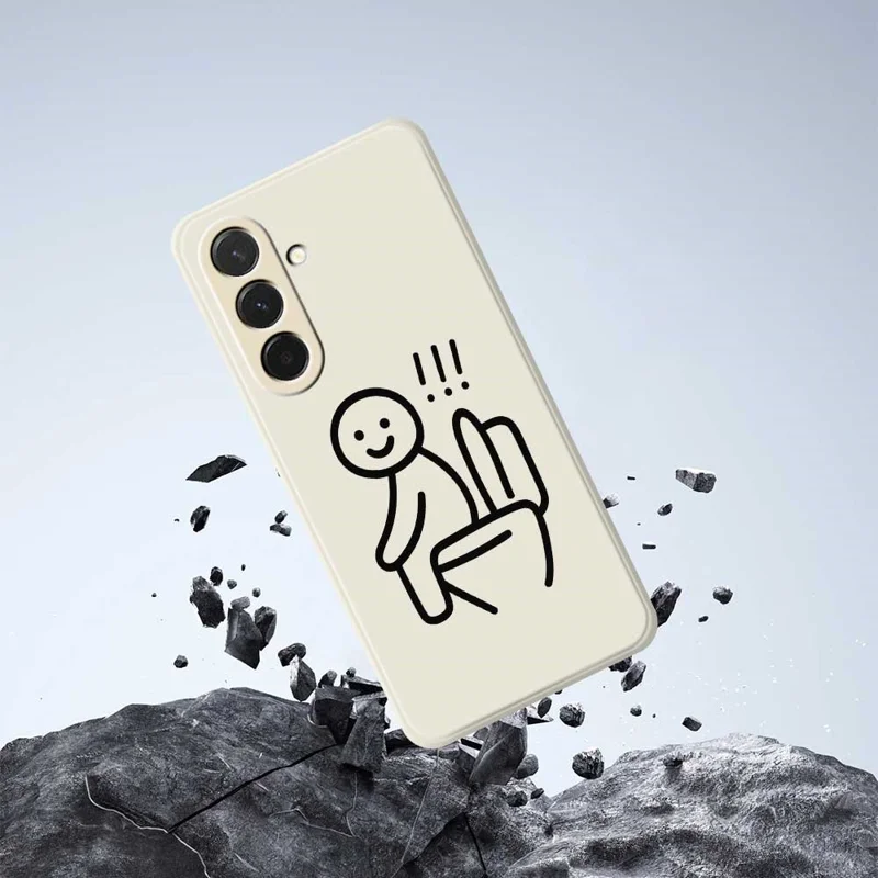 Étui pour Samsung Galaxy A36 5G Motif Stickman Toilette Impression Bords Droits Coque Arrière TPU - Beige