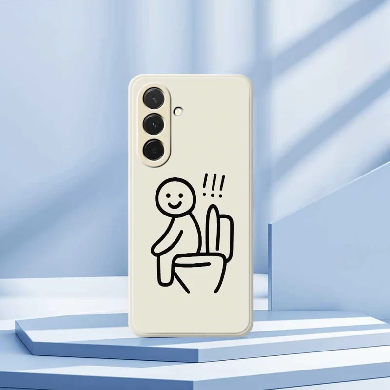 Étui pour Samsung Galaxy A36 5G Motif Stickman Toilette Impression Bords Droits Coque Arrière TPU - Beige