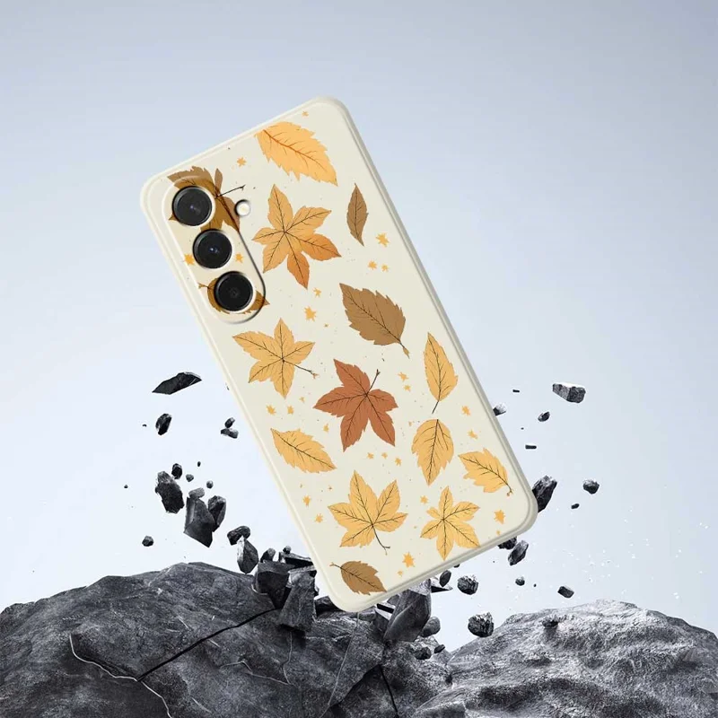 For Samsung Galaxy A36 5G Case Maple Leaves Pattern Printing Straight Edge TPU Phone Back Cover - Black