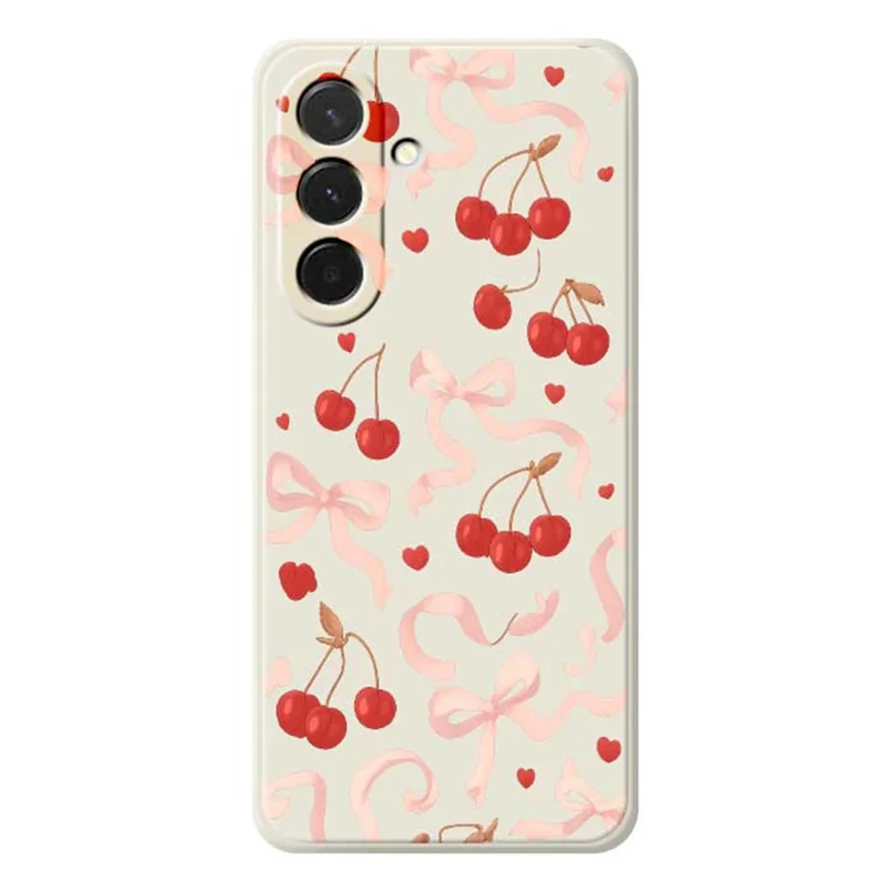 Cover per Samsung Galaxy A36 5G con Fiocco Grande e Stampa a Ciliegia, Bordi Dritti, Cover Posteriore in TPU - Beige