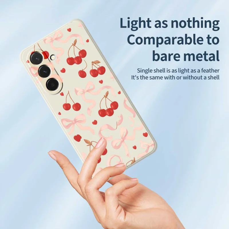 Cover per Samsung Galaxy A36 5G con Fiocco Grande e Stampa a Ciliegia, Bordi Dritti, Cover Posteriore in TPU - Beige
