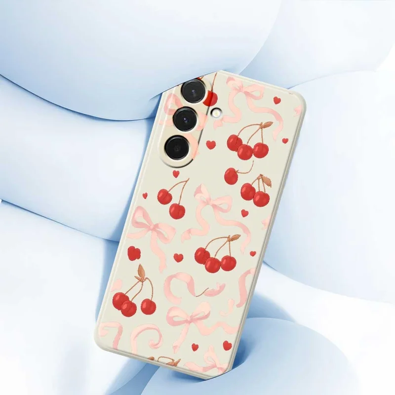 Cover per Samsung Galaxy A36 5G con Fiocco Grande e Stampa a Ciliegia, Bordi Dritti, Cover Posteriore in TPU - Beige