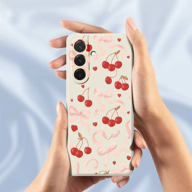 Cover per Samsung Galaxy A36 5G con Fiocco Grande e Stampa a Ciliegia, Bordi Dritti, Cover Posteriore in TPU - Beige