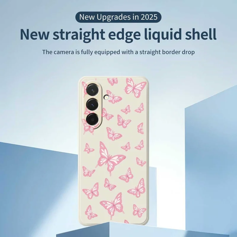 For Samsung Galaxy A36 5G Case Pink Butterflies Pattern Printing Straight Edge TPU Phone Back Cover - Beige