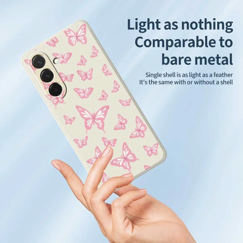 For Samsung Galaxy A36 5G Case Pink Butterflies Pattern Printing Straight Edge TPU Phone Back Cover - Beige