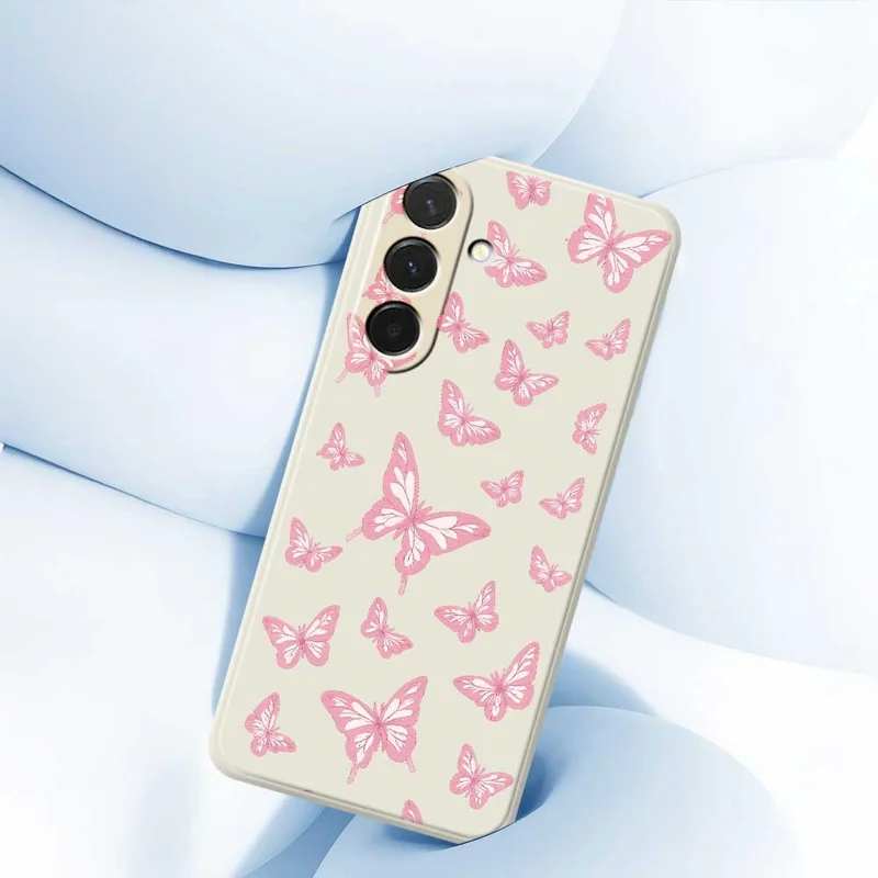 For Samsung Galaxy A36 5G Case Pink Butterflies Pattern Printing Straight Edge TPU Phone Back Cover - Beige